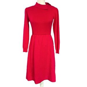 Vintage Ciao Wool Sweater Dress Magenta Pink Long Sleeve Collar Womens 6 Petite